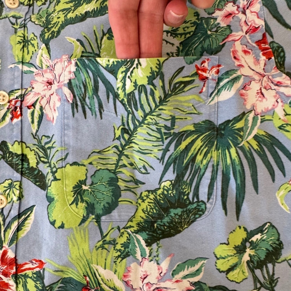 Ralph Lauren Shirt Button Down Mens Large Short Sleeve Blue Tropical Floral - Picture 11 of 14